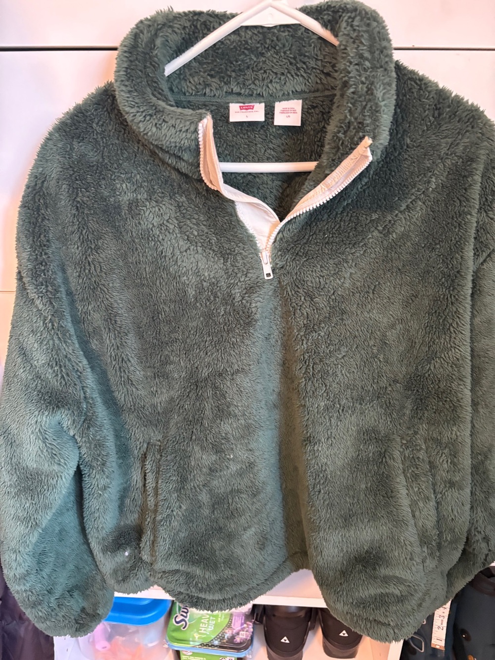Levi's Olive Green Sherpa Quarter-Zip Pullover